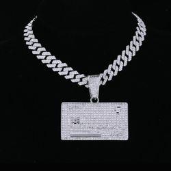 Bling Iced Out Pendant Necklace Bank Card 