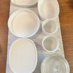 Lot 7 pc + 2 lids Corning ware French white
