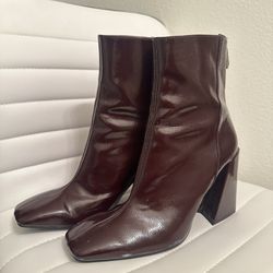 Zara Burgundy Ankle Boots Faux Leather Size 8.5