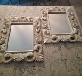 Ornate Shabby Chic Whitewash Wall Mirrors – Pair