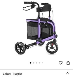 3 Wheel Rollator Walker with Seat for Slim Seniors, Padded Backrest Lightweight Foldable Walker Ideal for Elderly, 8 Inch Tri-Wheel Modern Mobility Wa