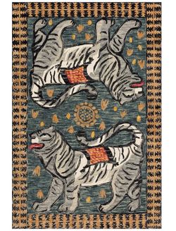 Loloi Justina Blakeney × Tigress Collection TIG-01 Teal/Grey 3'-6" × 5'-6" Accent Rug