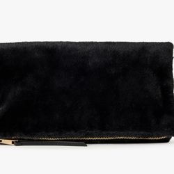  Southampton Black Fur  Zipper Foldover Clutch
