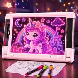 Rechargeable LED Drawing Board, 15 Inch 9-Color Light Modes Neon Art Light Up Writing Tablet Tracing Pad for Kids, Sketching Gift Toy for Teens, 6 Mar