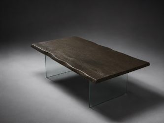 Live Edge Wood Coffee Table with Glass Legs