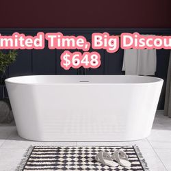 67” Freestangding Bathtub,Bath Tub, White Soaking Tub – Oval Acrylic Bathtubs cUPC Certified