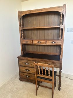Vintage Wooden Desk with Hutch and Chair by Ship Ahoy
