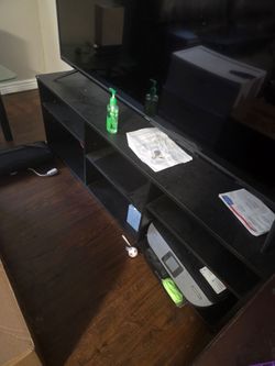 Black TV Stand with Open Shelves