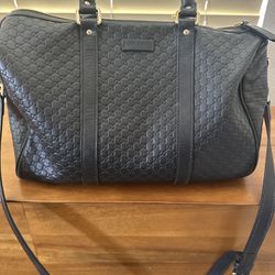 Authentic Gucci Large Black Leather Embossed Speedy Bag for