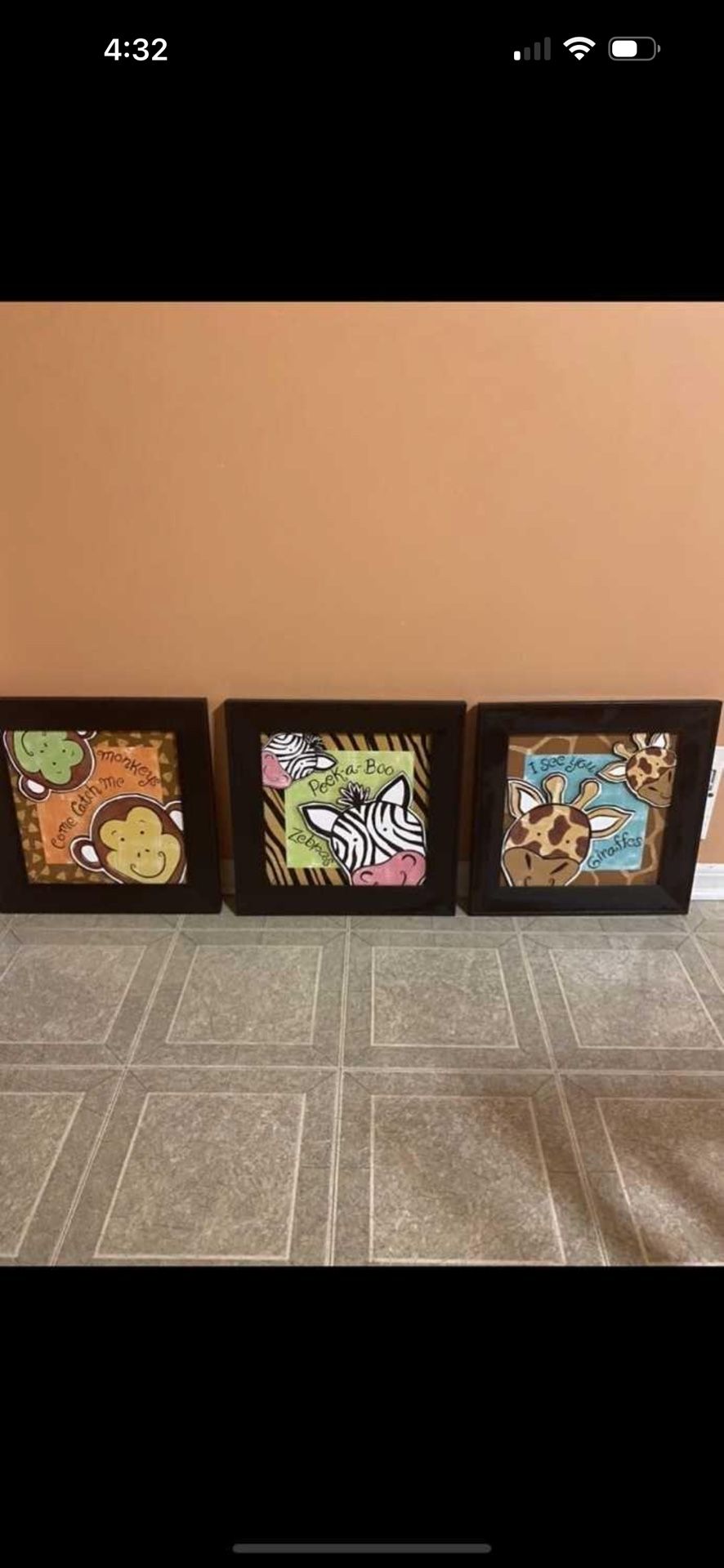 Hobby Lobby peek-a-Boo 3 baby nursery wall pictures. brand new