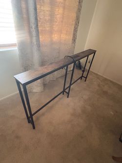 Long Side Table Behind Sofa with plugs