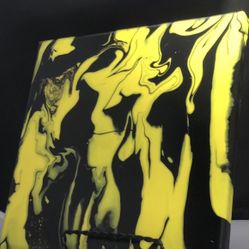 8x8 Black & Yellow Pour Painting