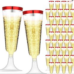 100 Pcs Plastic Champagne Flutes- New- Red