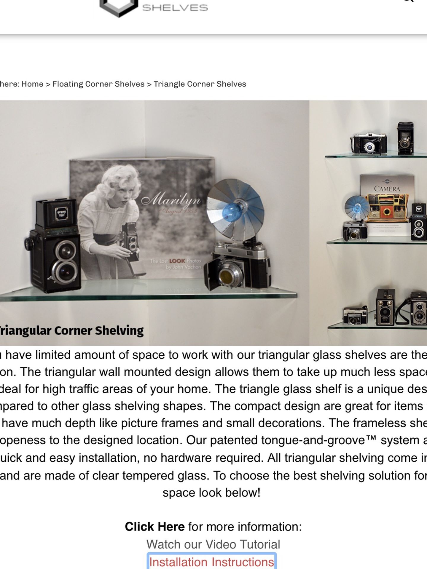 Floating Glass Corner Shelves 3/8” Thick Tempered Frameless Shelf