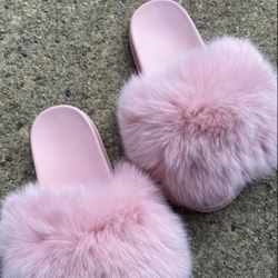 Real Fur Custom Soft Pink Sandals Slides