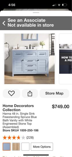 Home Decorators Collection Hanna 48 in. Single Sink Freestanding Spruce Blue Bath Vanity with White Engineered