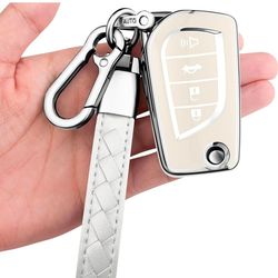 for Toyota Key Fob Cover with Keychain Soft TPU Full Protection Key Case Shell Compatible with 2019-2025 RAV4 LE, Corolla SE/LE, 2018-2024 Camry SE/LE
