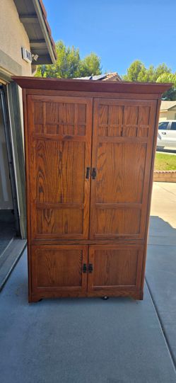Mission Style Oak Wood  color Armoire Cabinet