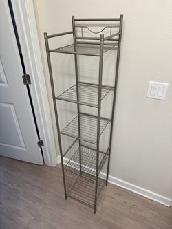 Tall Gray Metal Wire Storage Shelf Tower