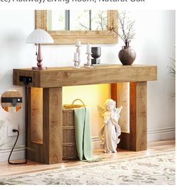 Unikito 47" Entryway Table with Socket and Sensor Light, Narrow Console Table with Storage Behind Couch, Farmhouse Entry Way Tables with Open Storage 