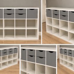 Ikea KALLAX 12-Cube Storage Organizer, Modern White Bookcase for Bedroom Bookshelf Bedroom Office