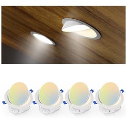Paquete de 4 luces empotrables LED cardán de 6 pulgadas, rotación de 90° y 5CCT 