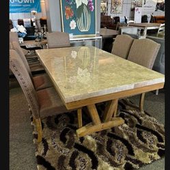 Natural Marble Rectangular Dining Table And Chairs 🥂 Kitchen~Dining Room Set🌟 On Display 🏠