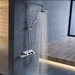 Clihome Shower panel Silver Dual Head Waterfall Shower Panel System with 2-way Diverter Valve 