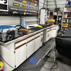 Garage Shelving And 15ft Bench With Cabinets