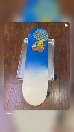 Disney Up skateboard deck hand painted.