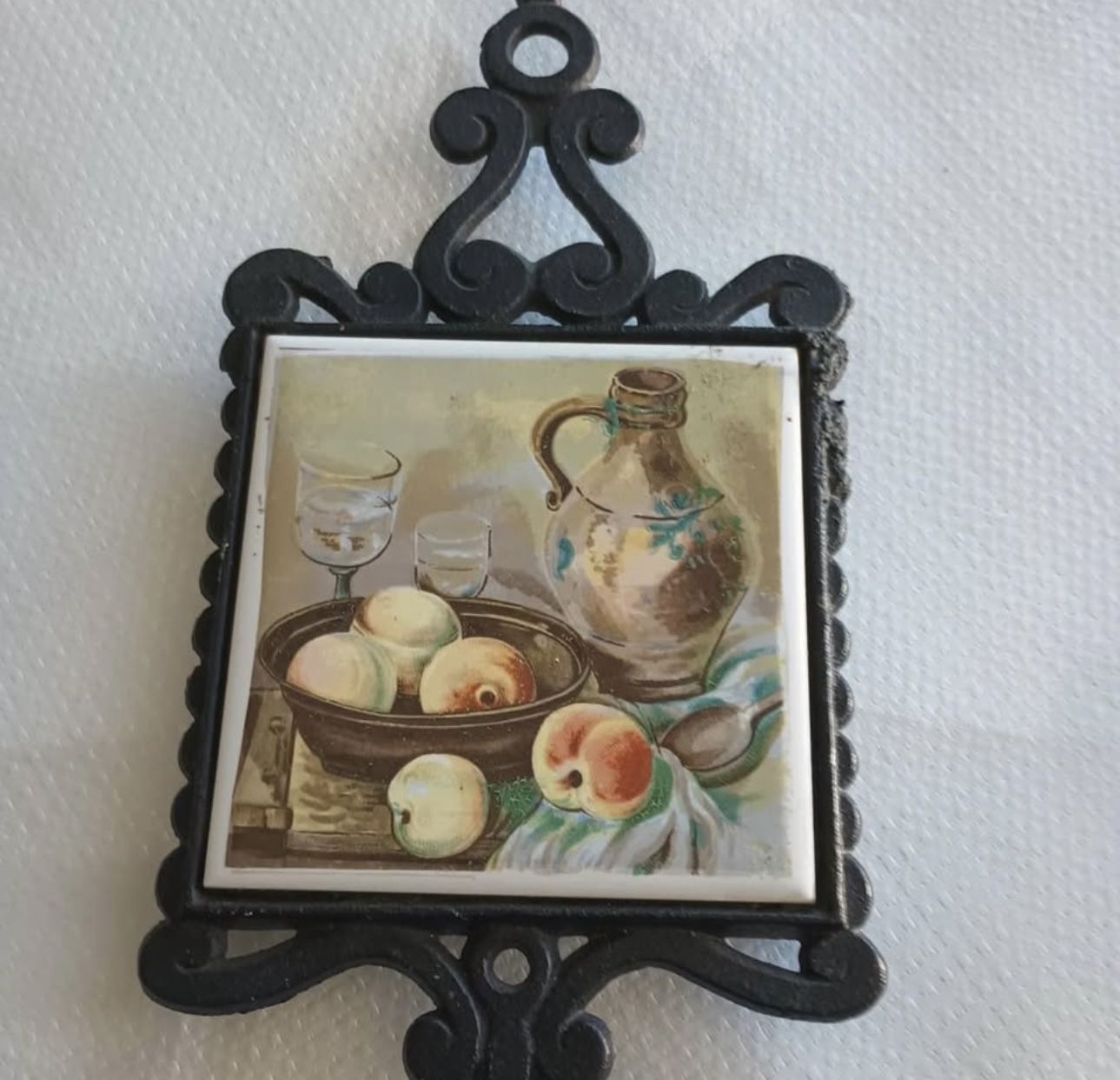 60s Cast Iron and Tile Trivet by Enesco Imports