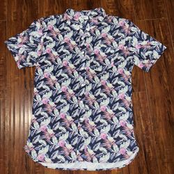 MNKY Shirt Floral Leaf Short Sleeve Button Down Hawaiian Shirt Preowned Good!!