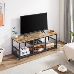 Media Console Table with Storage for Living Room Grey/Brown