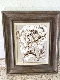 Large Framed Floral Wall Art – Neutral Farmhouse Decor