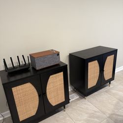 Matching Black 2-Door Rattan Accent Cabinets (2)