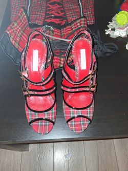 Red Tartan Plaid Peep-Toe Heels betsy johnson and corsets