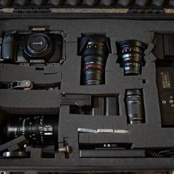 BlackMagic Pocket Cinema 4K With Case, 4 Lenses, And Accessories