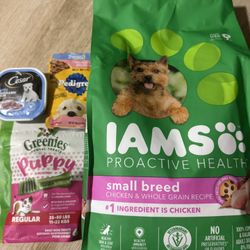 Dog Food Bundle For Sale Included: 1. IAMS 7lbs Small Breed Chicken & Whole Grain Recipe 2. Cesar Chicken & Beef 3. Greenies 6ct Dental Treat 4. Pedig