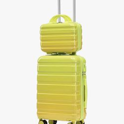 1892e  Gradient Green-Yellow Luggage Set 14" & 20" - 2 Piece PC Spinner Wheel Suitcases with Combination Lock, Lightweight Carry On for Business & Vac