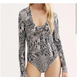 Free People Gotcha Animal Print Long Sleeve Bodysuit size Medium