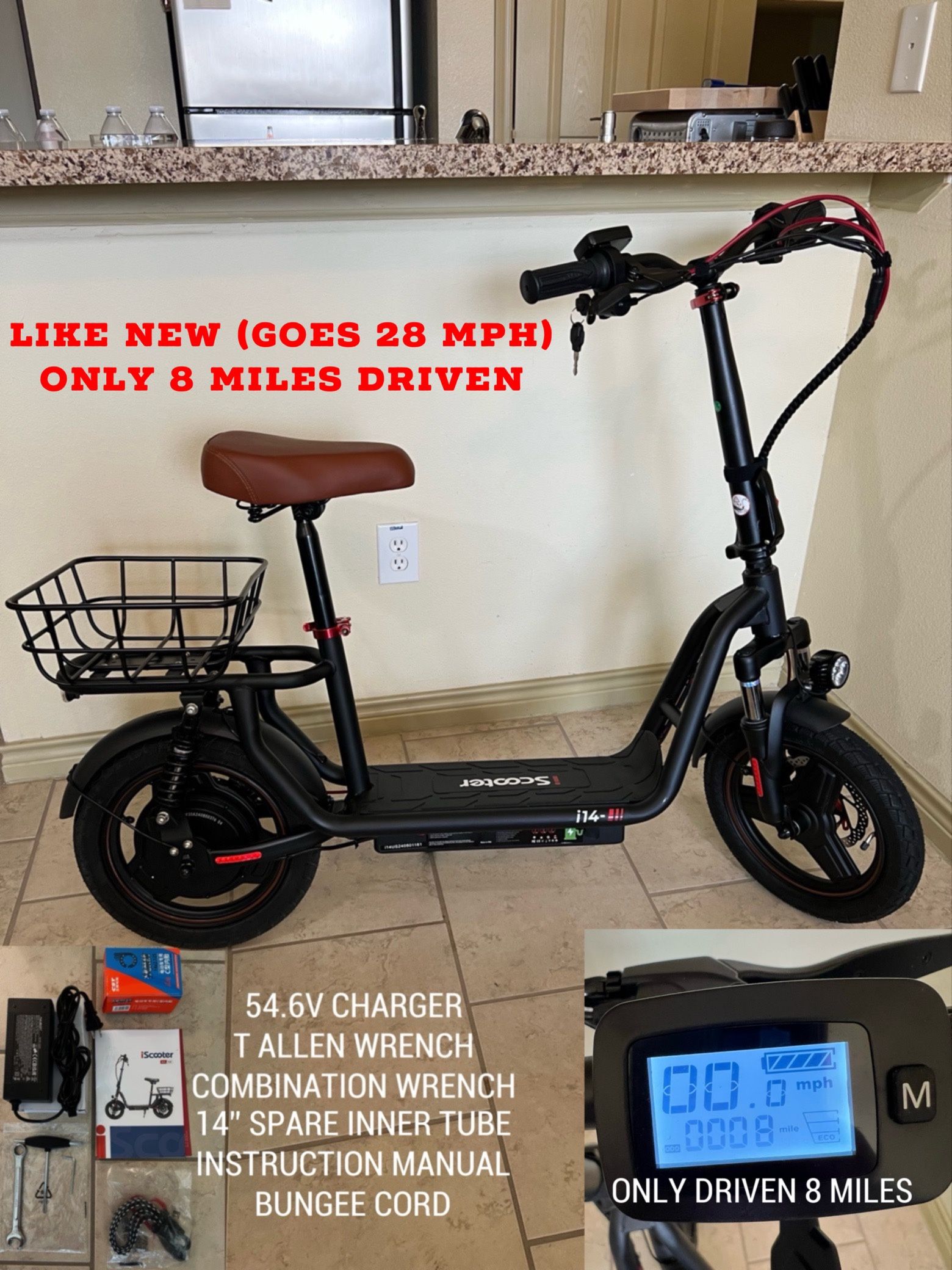 iScooter i14 800W Electric Scooter with Seat & Basket for Adults