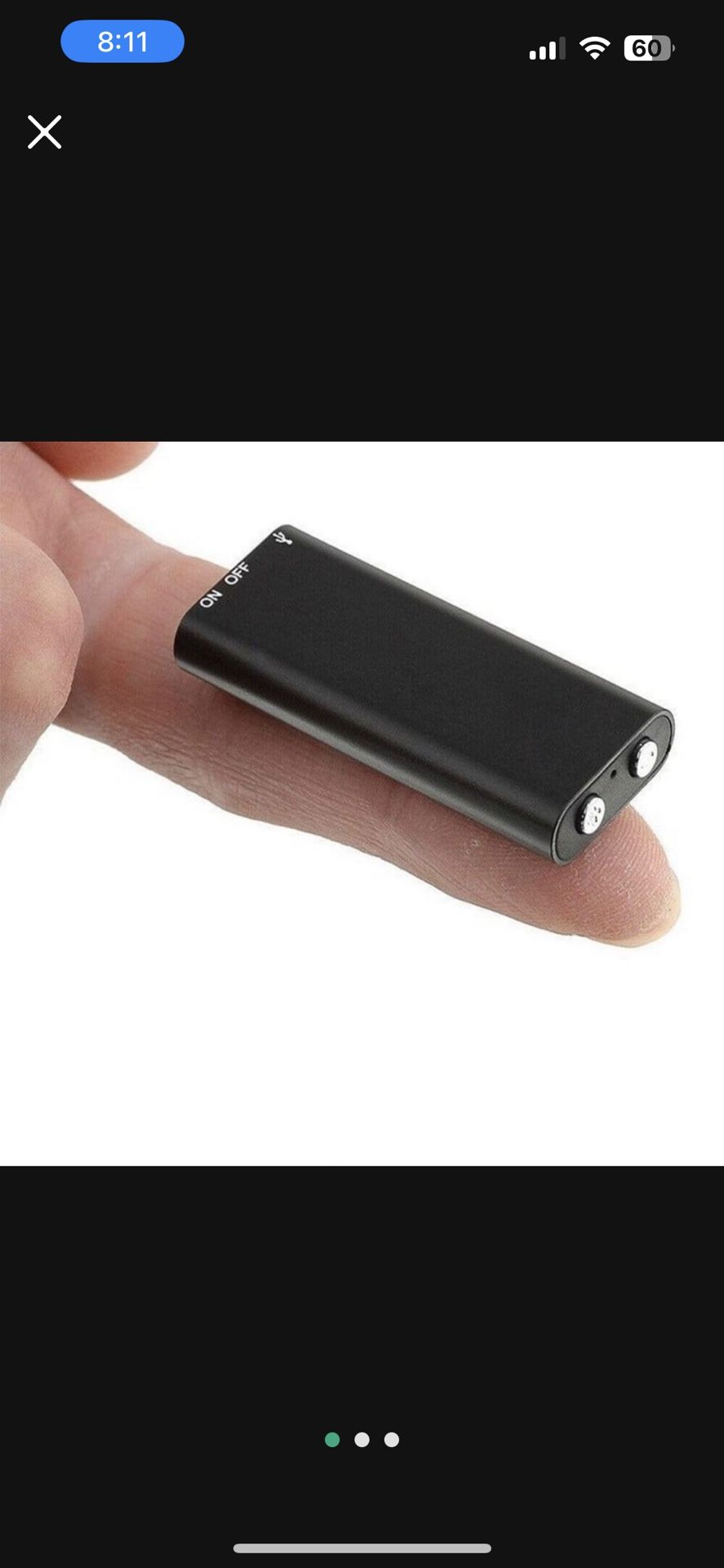 Mini SpyAudio Recorder Voice Listening Device 96 Hours 8GB Bug Recording
