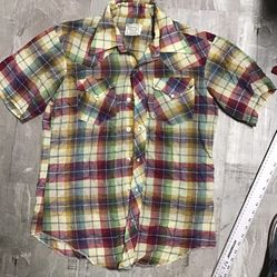 Western woven plaid shirt   pearl snaps 🦋 no damages HBarC vintage western plaid 