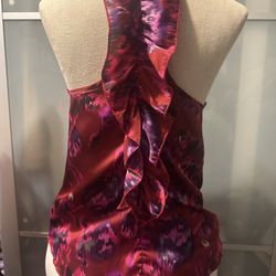 Women’s Red & Purple Ruffle Back Satin Tank Top