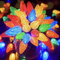 Brightown C9 LED Christmas String Lights, Multicolor, 33ft 50 LED Waterproof Strawberry String Lights, Extendable Green Wire Lights String for Outdoor