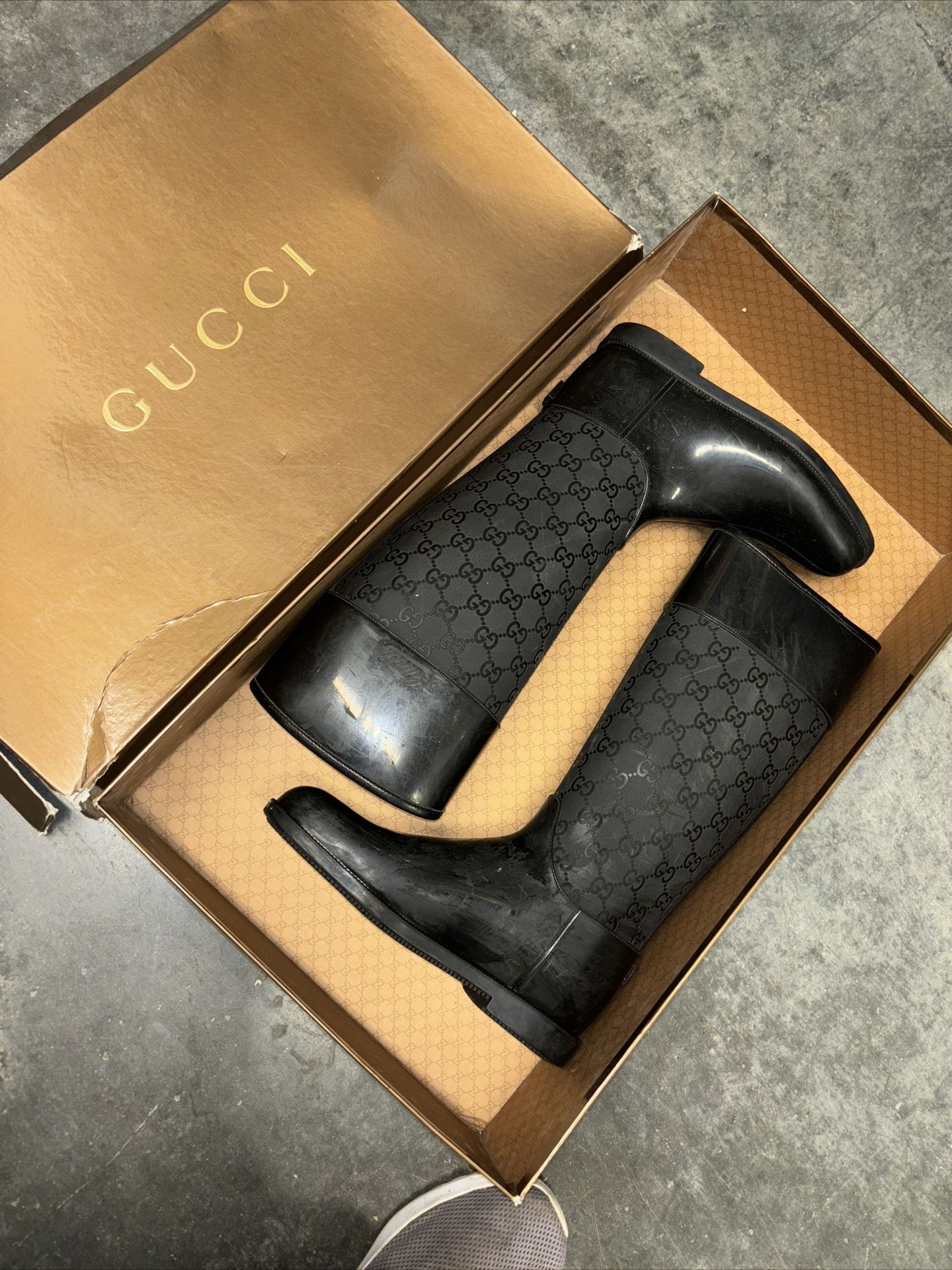 Gucci Rubber Guccissima Wellington Sz 36 (6)Knee Rain Boots Auth Monogram GG