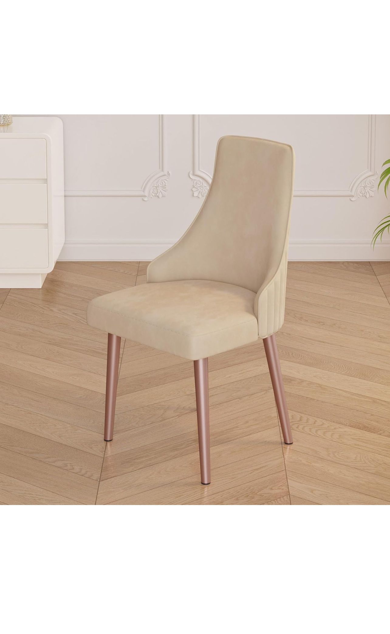 Light Brown Dining Chair, Comfy Elastic Spong Cushion and Backrest, Modern Chairs with Metal Pink Gold Legs, Great Choice for Bedroom, Living Room, Di