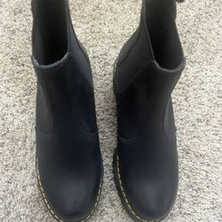 Dr. Martens Rometty Black Ankle Boots with Yellow Stitching