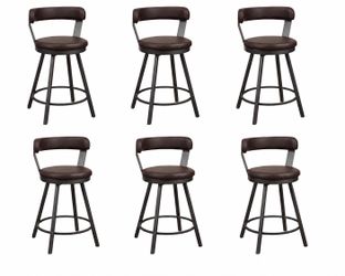 Set of 6 Brown Counter Height Bar Stools Commercial or Home Bar Seating