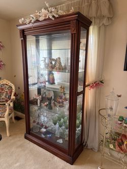 Lockable Dark Cherry Wood Display Cabinet